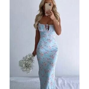 HOUSE OF CB Sz M Medium Raphael Blue Floral Maxi Dress